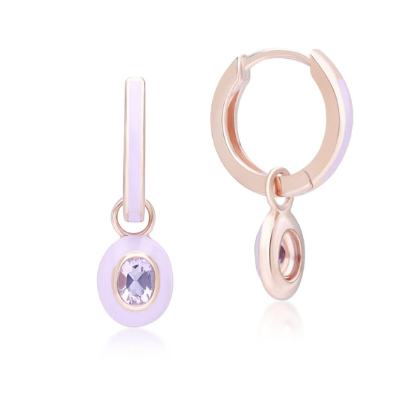 Gemondo Siberian Waltz Violet Enamel & Pink Amethyst Hoop Earrings In 18ct Rose Gold Plated Sterling Silver