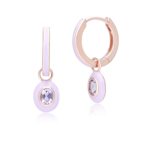 gemondo Siberian Waltz Violet Enamel & Pink Amethyst Hoop Earrings In 18ct Rose Gold Plated Sterling Silver