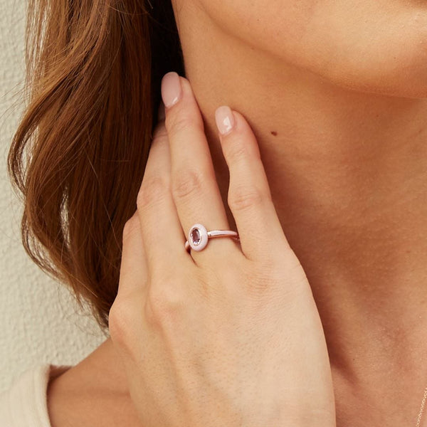 Gemondo Siberian Waltz Violet Enamel & Pink Amethyst Ring In 18ct Rose Gold Plated Sterling Silver
