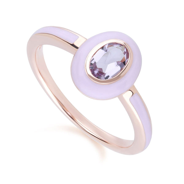 Gemondo Siberian Waltz Violet Enamel & Pink Amethyst Ring In 18ct Rose Gold Plated Sterling Silver