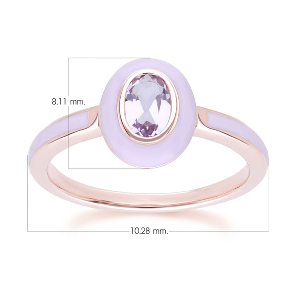 Gemondo Siberian Waltz Violet Enamel & Pink Amethyst Ring In 18ct Rose Gold Plated Sterling Silver