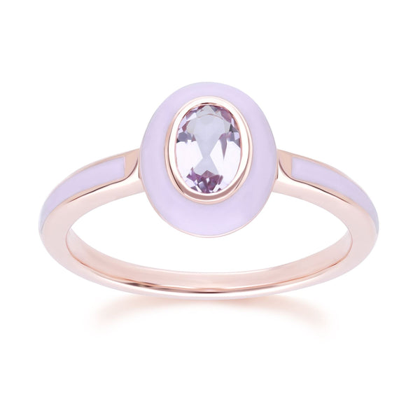 gemondo Siberian Waltz Violet Enamel & Pink Amethyst Ring In 18ct Rose Gold Plated Sterling Silver