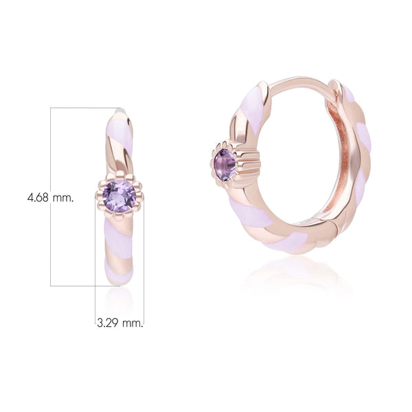 Gemondo Siberian Waltz Violet Enamel & Round Pink Amethyst Hoop Earrings In Rose Gold Vermeil