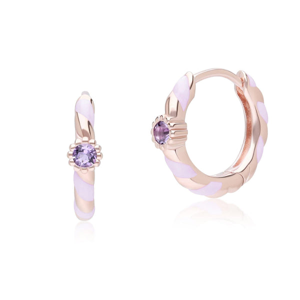 gemondo Siberian Waltz Violet Enamel & Round Pink Amethyst Hoop Earrings In Rose Gold Vermeil