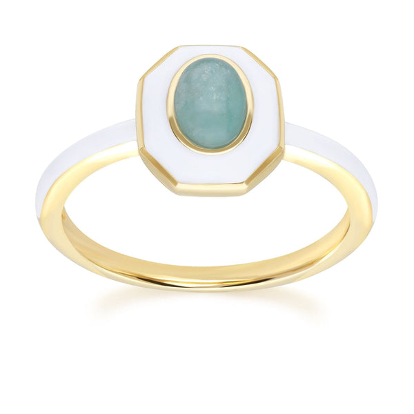 Gemondo Siberian Waltz White Enamel & Amazonite Ring In Gold Plated Sterling Silver