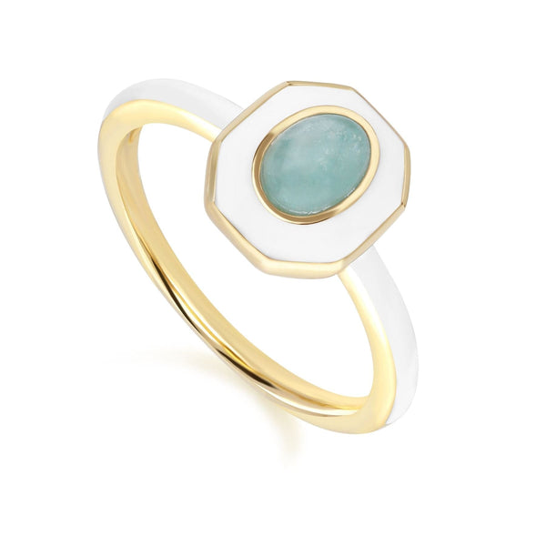 gemondo Siberian Waltz White Enamel & Amazonite Ring in Gold Plated Sterling Silver
