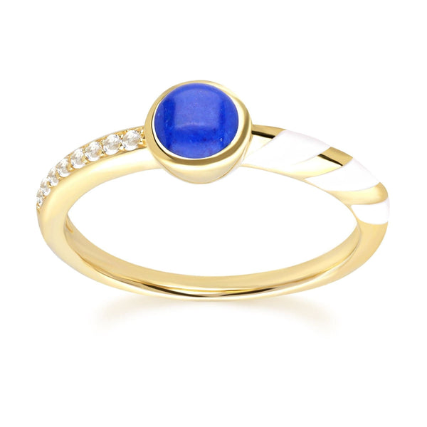 Gemondo Siberian Waltz White Enamel & Lapis Lazuli Ring In Gold Plated Sterling Silver