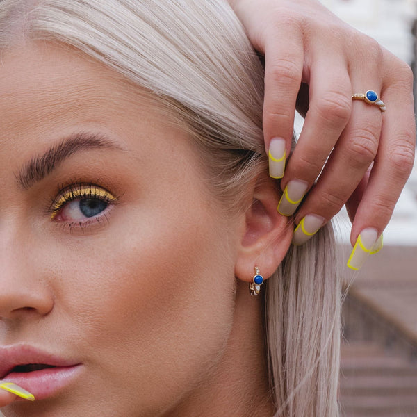 Gemondo Siberian Waltz White Enamel & Lapis Lazuli Ring In Gold Plated Sterling Silver