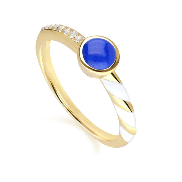 gemondo Siberian Waltz White Enamel & Lapis Lazuli Ring in Gold Plated Sterling Silver