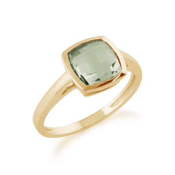 Gemondo Square Mint Green Checkerboard Quartz 9ct Yellow Gold Ring