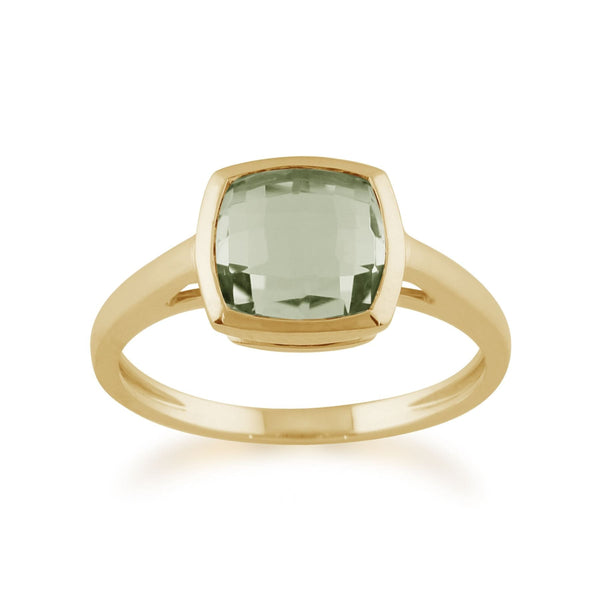 gemondo Square Mint Green Checkerboard Quartz 9ct Yellow Gold Ring