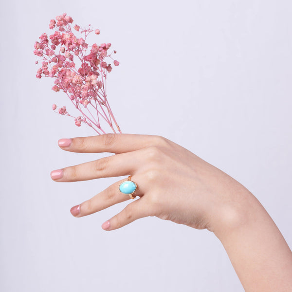 Gemondo Statement Oval Turquoise Ring In 9ct Yellow Gold