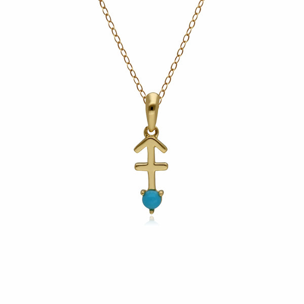gemondo Turquoise Sagittarius Zodiac Charm Necklace in 9ct Yellow Gold