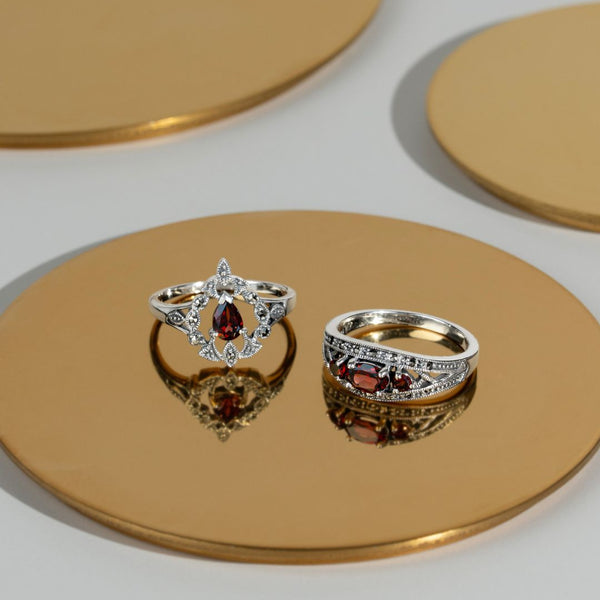 Gemondo Victorian Style Pear Garnet & Marcasite Garland Statement Ring In Silver