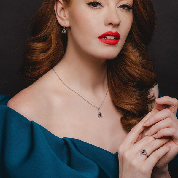 Gemondo Victorian Style Pear Garnet & Marcasite Garland Statement Ring In Silver