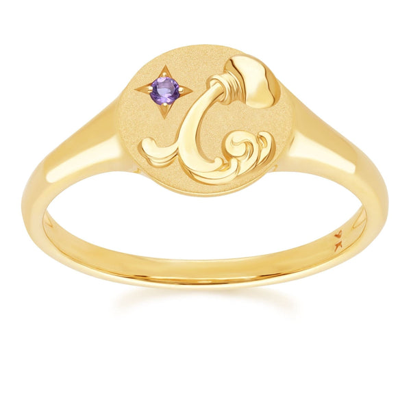 gemondo Zodiac Amethyst Aquarius Signet Ring In 9ct Yellow Gold
