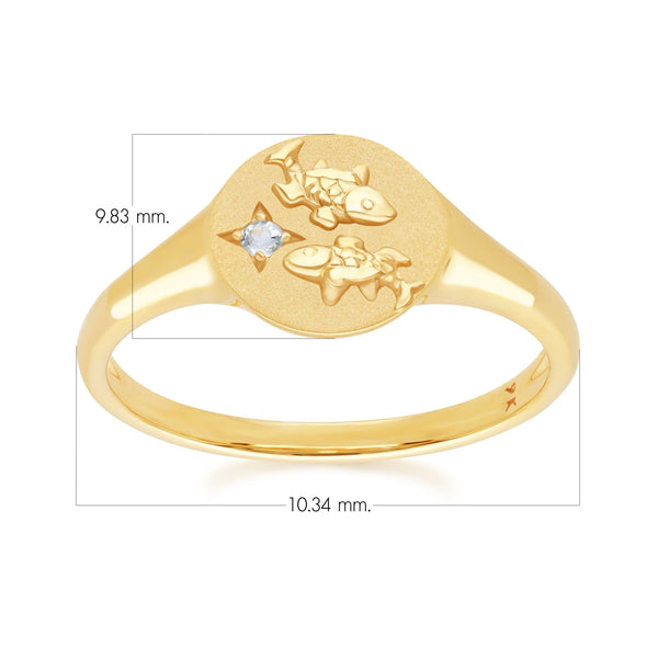 Gemondo Zodiac Aquamarine Pisces Signet Ring In 9ct Yellow Gold
