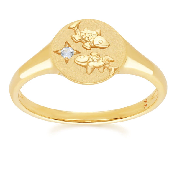 gemondo Zodiac Aquamarine Pisces Signet Ring In 9ct Yellow Gold