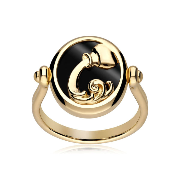 Gemondo Zodiac Black Onyx Aquarius Flip Ring In 18ct Gold Plated Silver