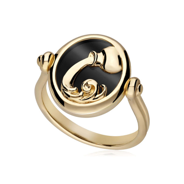 gemondo Zodiac Black Onyx Aquarius Flip Ring in 18ct Gold Plated Silver
