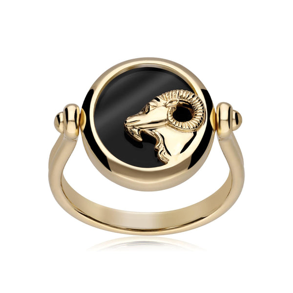 Gemondo Zodiac Black Onyx Aries Flip Ring In 18ct Gold Plated Silver