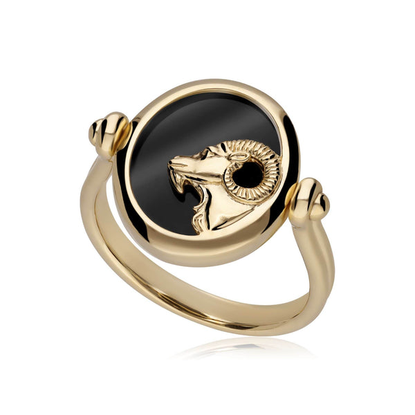 gemondo Zodiac Black Onyx Aries Flip Ring in 18ct Gold Plated Silver