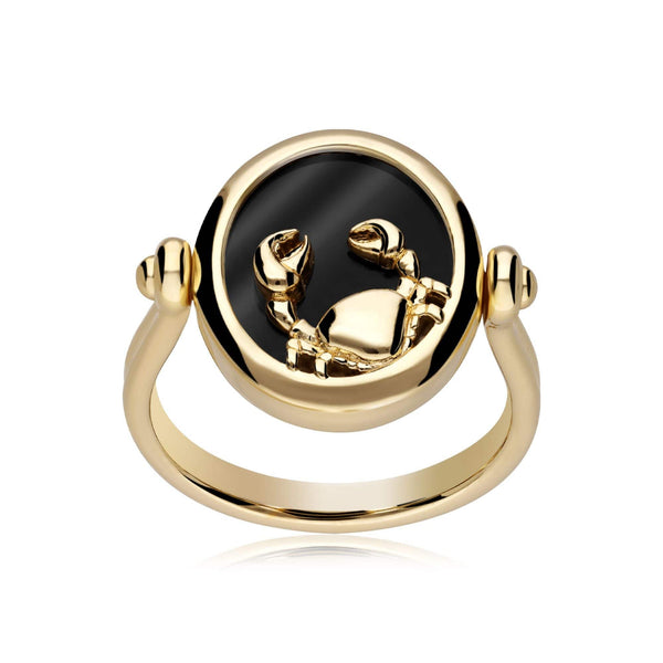Gemondo Zodiac Black Onyx Cancer Flip Ring In 18ct Gold Plated Silver