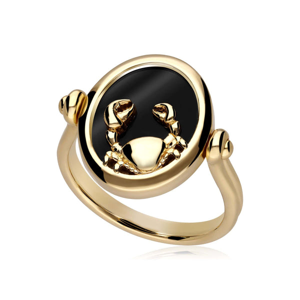 gemondo Zodiac Black Onyx Cancer Flip Ring in 18ct Gold Plated Silver