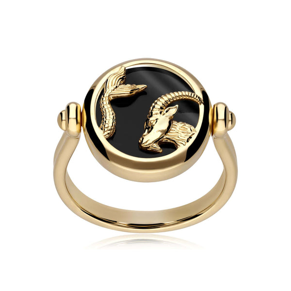 Gemondo Zodiac Black Onyx Capricorn Flip Ring In 18ct Gold Plated Silver
