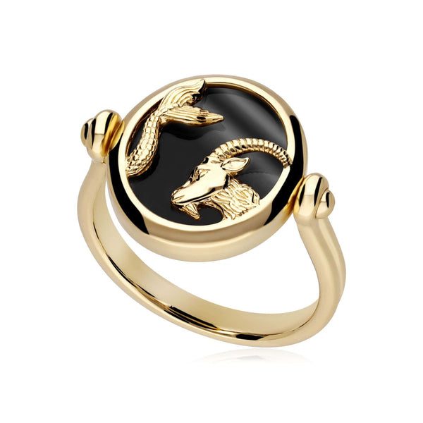 gemondo Zodiac Black Onyx Capricorn Flip Ring in 18ct Gold Plated Silver