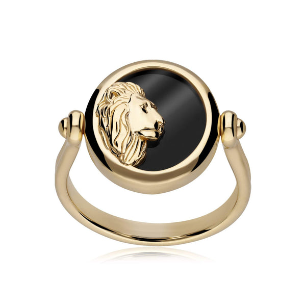 Gemondo Zodiac Black Onyx Leo Flip Ring In 18ct Gold Plated Silver