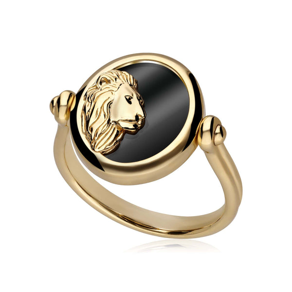 gemondo Zodiac Black Onyx Leo Flip Ring in 18ct Gold Plated Silver