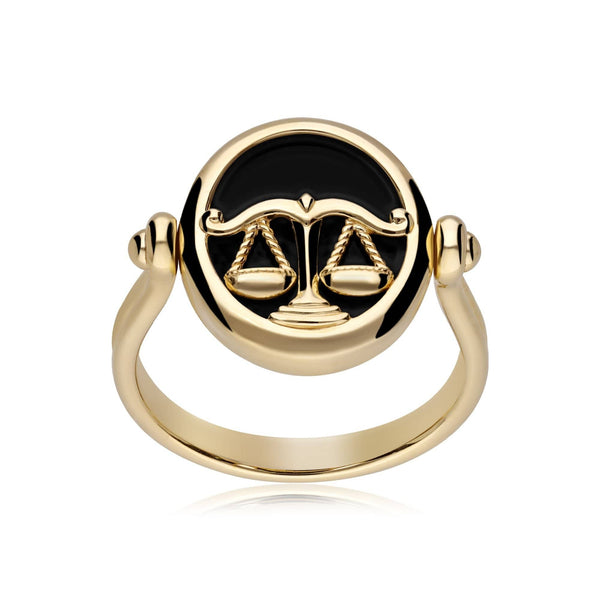Gemondo Zodiac Black Onyx Libra Flip Ring In 18ct Gold Plated Silver
