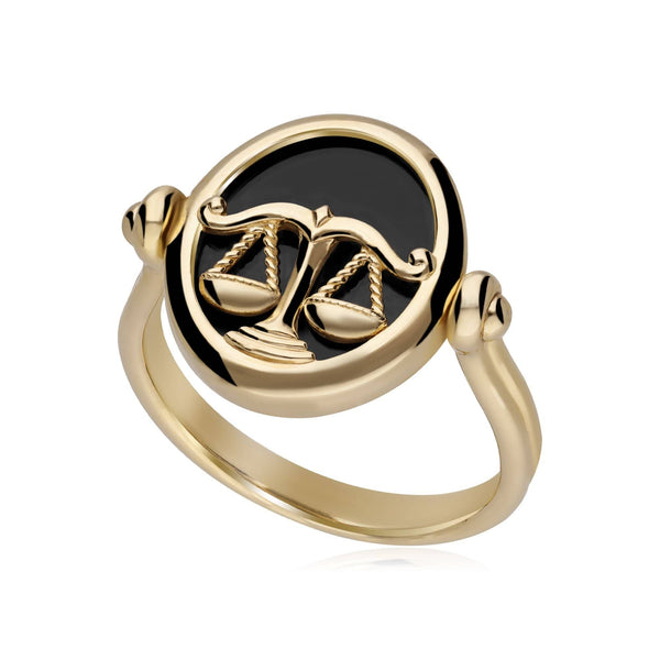 gemondo Zodiac Black Onyx Libra Flip Ring in 18ct Gold Plated Silver