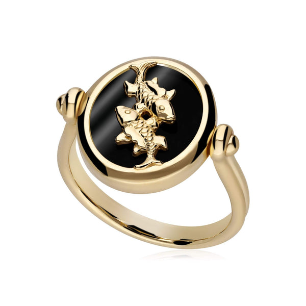 gemondo Zodiac Black Onyx Pisces Flip Ring in 18ct Gold Plated Silver