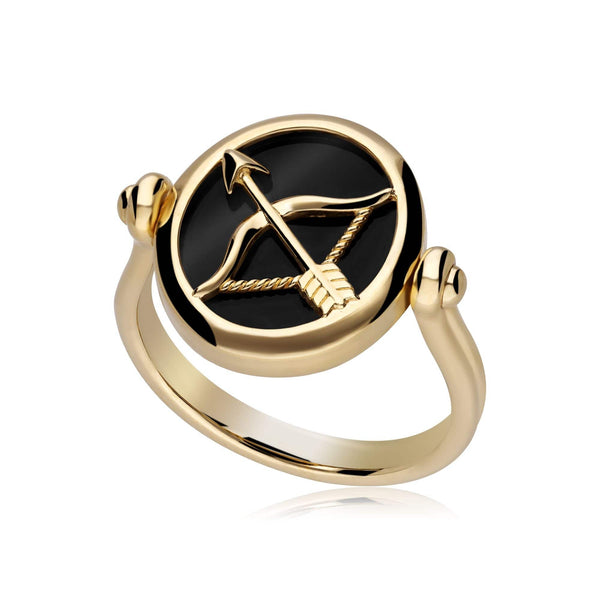 gemondo Zodiac Black Onyx Sagittarius Flip Ring in 18ct Gold Plated Silver