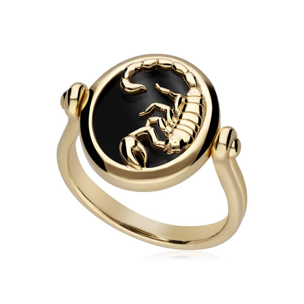 gemondo Zodiac Black Onyx Scorpio Flip Ring in 18ct Gold Plated Silver
