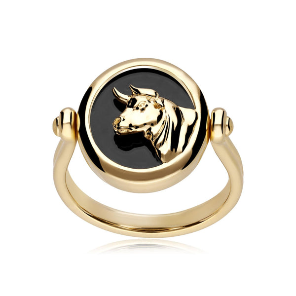 Gemondo Zodiac Black Onyx Taurus Flip Ring In 18ct Gold Plated Silver