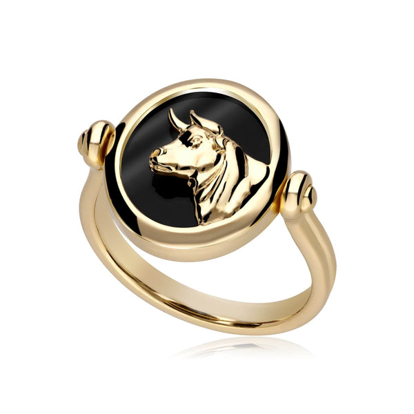 gemondo Zodiac Black Onyx Taurus Flip Ring in 18ct Gold Plated Silver