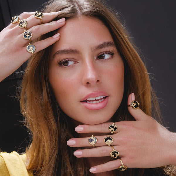 Gemondo Zodiac Black Onyx Virgo Flip Ring In 18ct Gold Plated Silver
