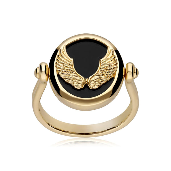Gemondo Zodiac Black Onyx Virgo Flip Ring In 18ct Gold Plated Silver