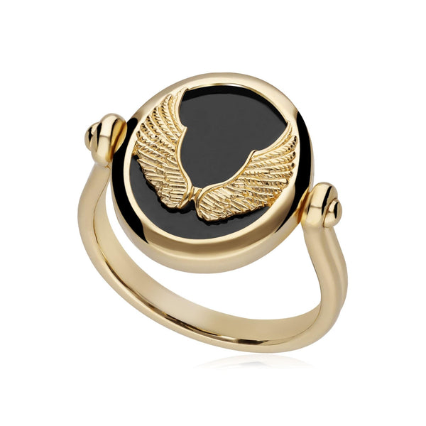 gemondo Zodiac Black Onyx Virgo Flip Ring in 18ct Gold Plated Silver