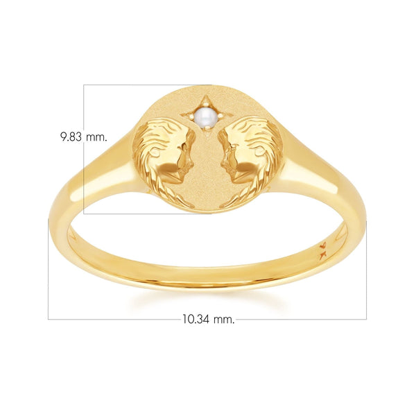 Gemondo Zodiac Freshwater Pearl Gemini Signet Ring In 9ct Yellow Gold