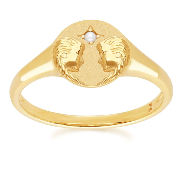 gemondo Zodiac Freshwater Pearl Gemini Signet Ring In 9ct Yellow Gold