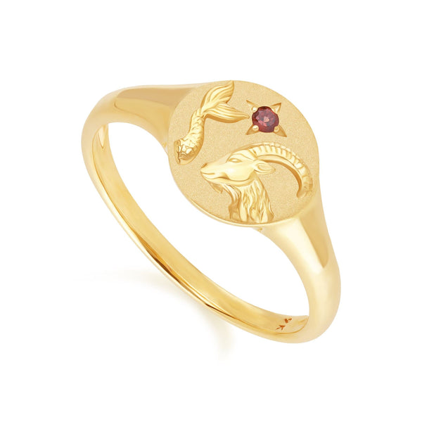 Gemondo Zodiac Garnet Capricorn Signet Ring In 9ct Yellow Gold
