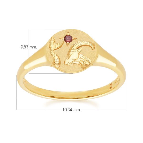 Gemondo Zodiac Garnet Capricorn Signet Ring In 9ct Yellow Gold