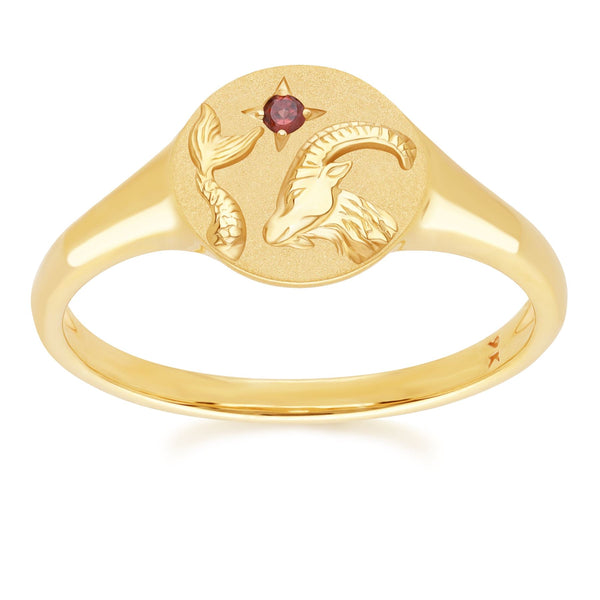 gemondo Zodiac Garnet Capricorn Signet Ring In 9ct Yellow Gold