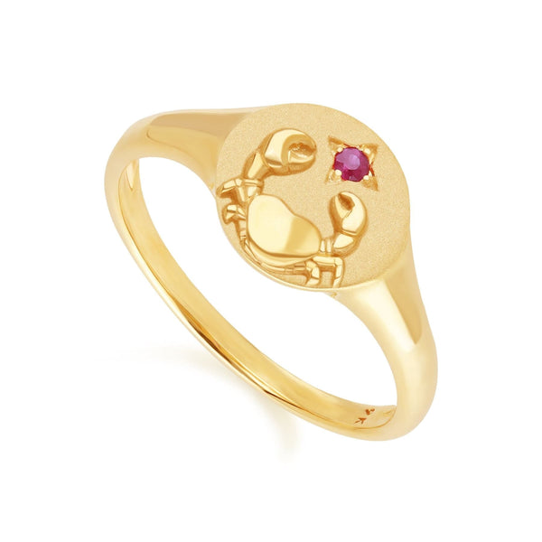Gemondo Zodiac Ruby Cancer Signet Ring In 9ct Yellow Gold