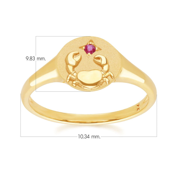 Gemondo Zodiac Ruby Cancer Signet Ring In 9ct Yellow Gold