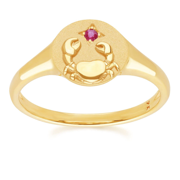 gemondo Zodiac Ruby Cancer Signet Ring In 9ct Yellow Gold